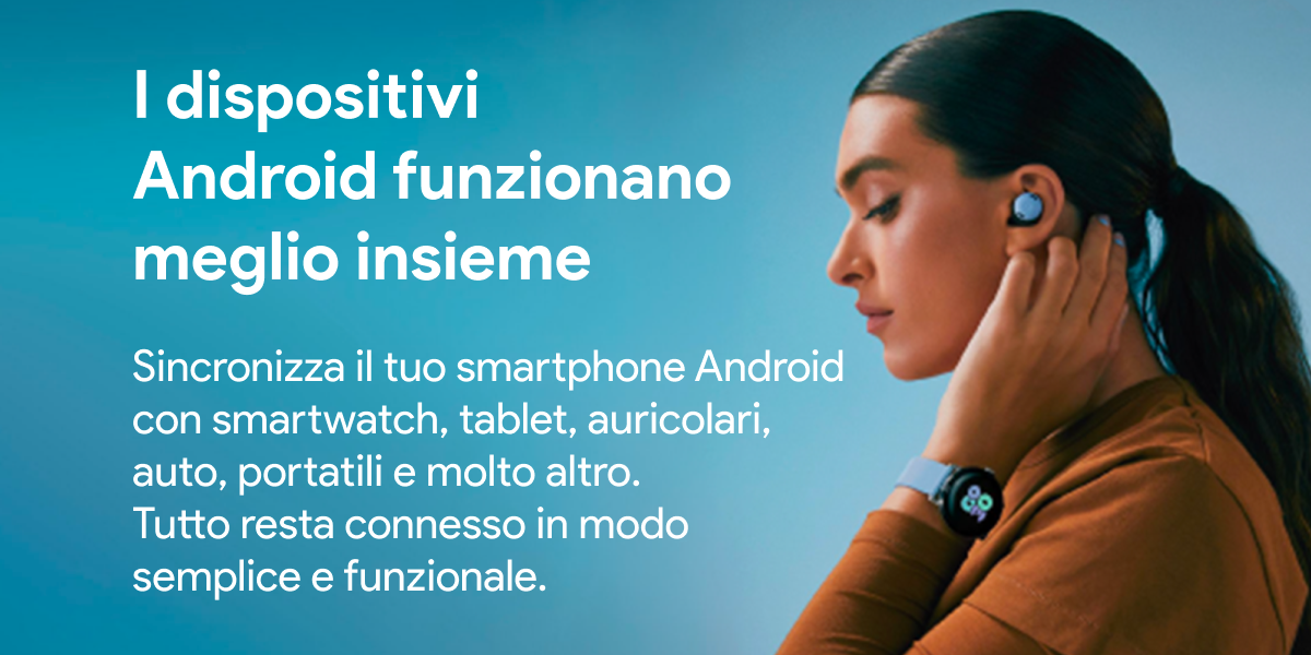 ragazza con dispositivi Android smartwatch e auricolari - WINDTRE 